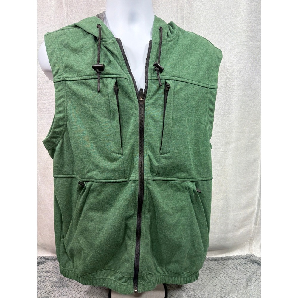Duluth Trading Co Mens Medium Green Hooded Full Zip Utility Vest 4 Pockets